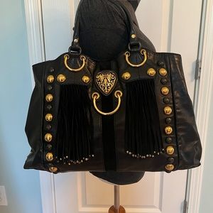 preloved GUCCI leather suede fringe large Babouska hobo in black.